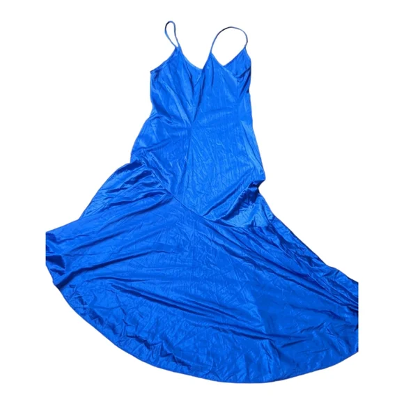 Lady Camo high slit vintage negligee lingerie slip dress EUC royal blue Medium - Picture 2 of 6